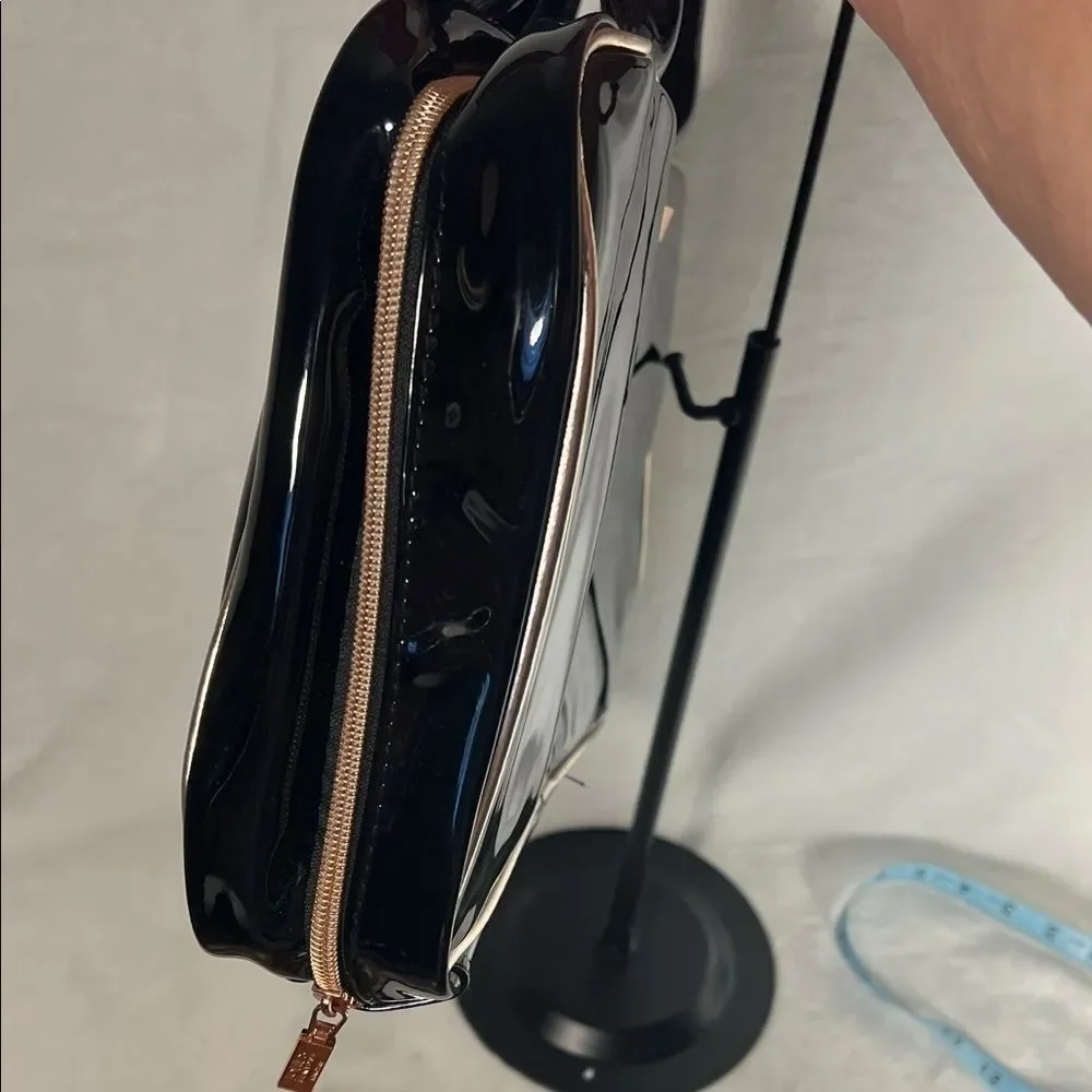 Jones New York Black Faux Patent Cosmetic Travel Bag